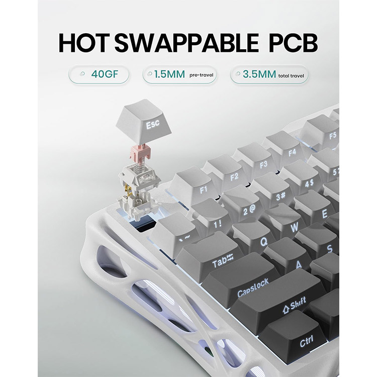 خرید کیبورد GravaStar Mercury K1 - بی‌سیم - سوییچ مکانیکی خطی با قابلیت تعویض سریع - نسخه Gradient White